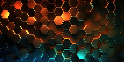 Poster - Techno Hexagons: Abstract Technology Background with Hexagons. Generative AI.