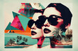 © ADDICTIVE STOCK - Generative AI illustration of multiple image of young female in trendy sunglasses with beautiful island sea and boats