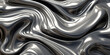 © SnowElf - Close-up texture of liquid shiny metal in silver gray color with waves and shimmers. Liquid metallic texture, backdrop for web promotion. Generative AI 3d render illustration imitation.