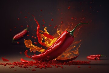 healthy and organic red chili pepper with fire flame generative ai