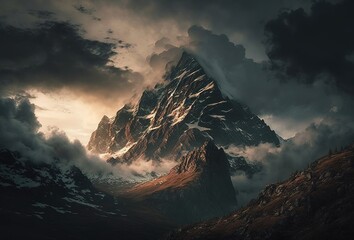 Wall Mural - Mountain in the clouds Generative AI