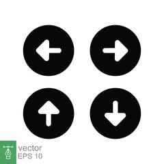 Poster - Arrow control button icon set. Simple solid style. Slider, left, right, up, down, circle navigation concept. Black silhouette, glyph symbol. Vector illustration isolated on white background. EPS 10.