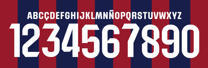 Poster - font vector team 2023 - 2024 kit sport style font. football style font with lines. messi. Barcelona font. sports style letters and numbers for soccer team