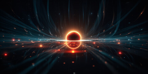 Canvas Print - Abstract background with neon lights. luminous swirling. glowing circle.  Sparking particle. Space tunnel. Generative AI