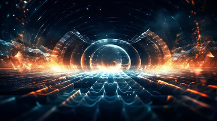 Canvas Print - Futuristic technology background with depth of field and bokeh. Generative AI