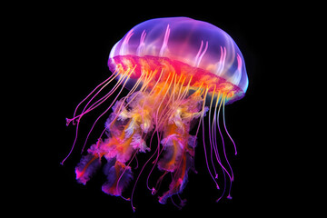 Neon glowing jellyfish on black background