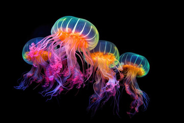 Neon glowing jellyfish on black background