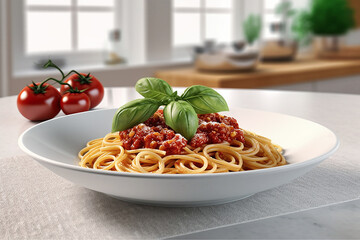 Wall Mural - Serve the spaghetti Bolognese with fresh Parmesan and green salad. AI generativ.