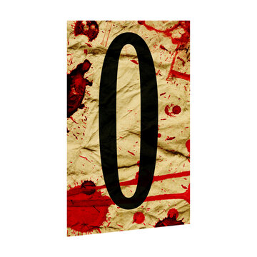 Ransom collage element. Cut out ransom number. Blackmail Ransom Kidnapper Anonymous Note Symbol. Crumpled grungy vintage old paper texture with blood splashes isolated on a white. Creative design