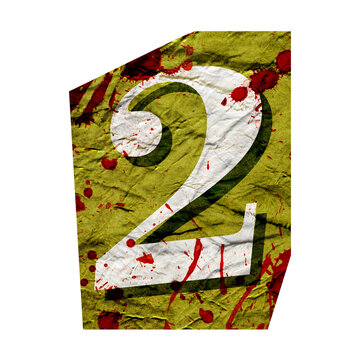 Ransom collage element. Cut out ransom number. Blackmail Ransom Kidnapper Anonymous Note Symbol. Crumpled grungy vintage old paper texture with blood splashes isolated on a white. Creative design