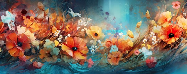 colorful flowers image with flowers watercolor wallpapers, in the style of dark turquoise and light 