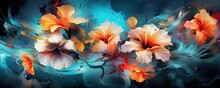 Colorful Flowers Image With Flowers Watercolor Wallpapers, In The Style Of Dark Turquoise And Light Amber, Swirling Vortexes, I Can't Believe How Beautiful This Is, Airbrush Art AI Generative