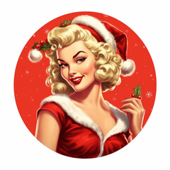 Wall Mural - Santa Claus girl. Retro Pin-up. Generative AI