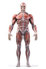 anatomical model of human body with muscular and circulatory systems on white background. created wi