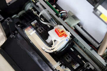Poster - top view inside the printer repairing a problem color.