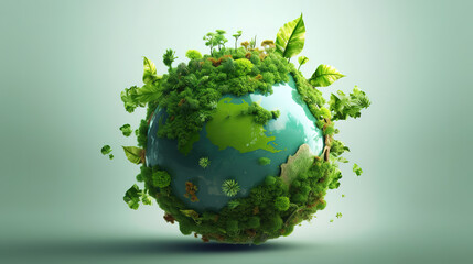 The Significance of a Green Globe with Continents on blurred Natural Background. Generative ai