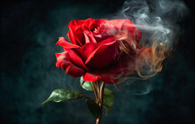 The Beautiful Red Rose With Smoke And Smoke