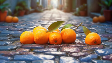 Wall Mural - Vertical closeup shot of ripe oranges on a tree. Generative ai