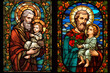 © ckybe - Saint Joseph St. Joseph with Jesus Christ, the Patron Saint of the Catholic Church. San Jose. Generative ai. Stained Glass