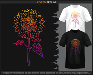 Wall Mural - Gradient Colorful sunflower mandala arts isolated on black and white t shirt.