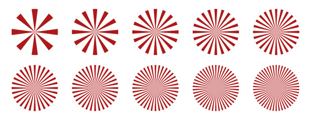 Wall Mural - collection or set of sunburst elements. red radial stripes