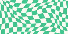 70s Background In Retro Hippie Style. Wave Pattern, Checkerboard, Net. Texture Vector Illustration. Distorted In A Psychedelic And Y2k Aesthetic Style