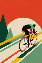 Ai Generated Illustration Mid Century Art Style Of Male Cyclist