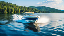 Speeding Motorized Vessel On The Lake Or Rive Generative AI