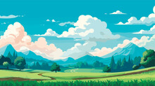 Spring Landscape Background, Simple, Vector Illustration