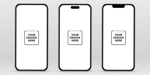 Aufkleber - 3D realistic high quality smartphone mockup with isolated background. Smart phone mockup collection. Device front view. 3D mobile phone with shadow on white background.