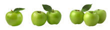 Granny Smith apples with leaves isolated on transparent background. Generative AI