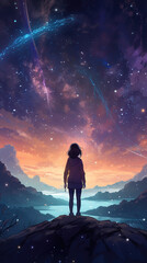 Wall Mural - an epic anime illustration of a lonely woman in a scifi universe, ai generated image