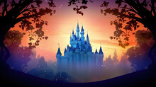 A Beautiful Fairytale Silhouette Castle Illustration, Ai Generated Image