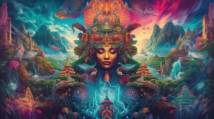 Wall Mural - Surreal fantasy world . Fantasy concept , Illustration painting. Generative Ai