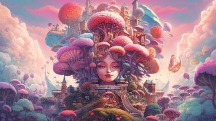 Surreal fantasy world . Fantasy concept , Illustration painting. Generative Ai