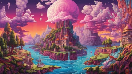 Wall Mural - Surreal fantasy world . Fantasy concept , Illustration painting. Generative Ai