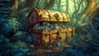 A mimic disguised as a treasure chest . Fantasy concept , Illustration painting. Generative Ai