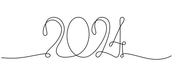 Decoration continuous line hand drawing sign for 2024 year calendar. Vector stock illustration minimalism design isolated on white background. Editable stroke single line. 