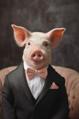 Wall Mural - Portrait of a Pig dressed in a formal business suit, generative ai	
