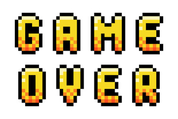 Poster - Pixel 8 Bit Game Over Inscription and Words of Uppercase Letter Vector Illustration