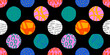 Colorful circle polka dot seamless pattern with collage art texture. Modern contemporary art background, round geometric shape hand drawn print, maximalist graffiti paint wallpaper.