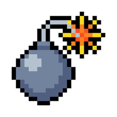 Poster - Pixel 8-bit Bomb Object as Video Game Style Element Vector Illustration