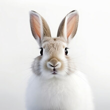 Portrait Of Cute Fluffy Hare  On White Background, Illustration Created With Generative AI Technologies