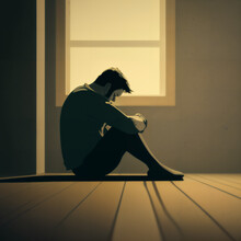 Abstract Depiction Of Human Experiencing Depression, Sitting In A Empty Room