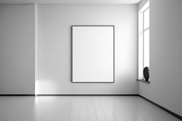Poster - empty room with a blank picture frame on the wall. Generative AI
