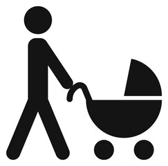 Wall Mural - Parent walk with baby carriage black icon. Child care