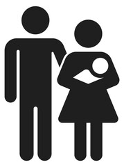 Wall Mural - Parents hold newborn black icon. Man and woman with baby