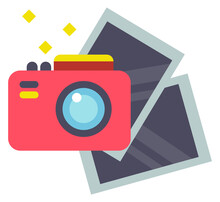 Photocamera And Photos Color Icon. Instant Memory Card