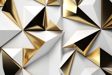 An abstract rendering of golden and white triangles in a 3D format, Generative Ai