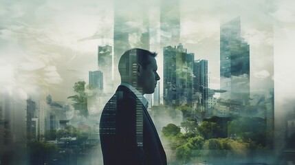 Wall Mural - businessman and City dedicated to sustainable engineering